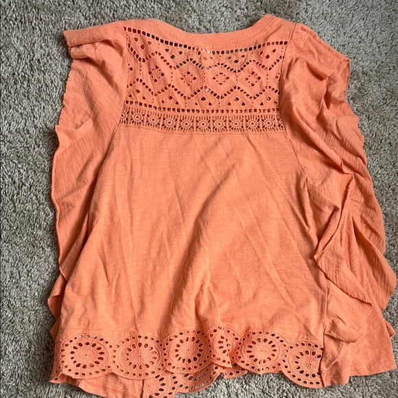 Anthropologie Orange Flutter Sleeve Ruffled Blouse - Picture 3 of 3